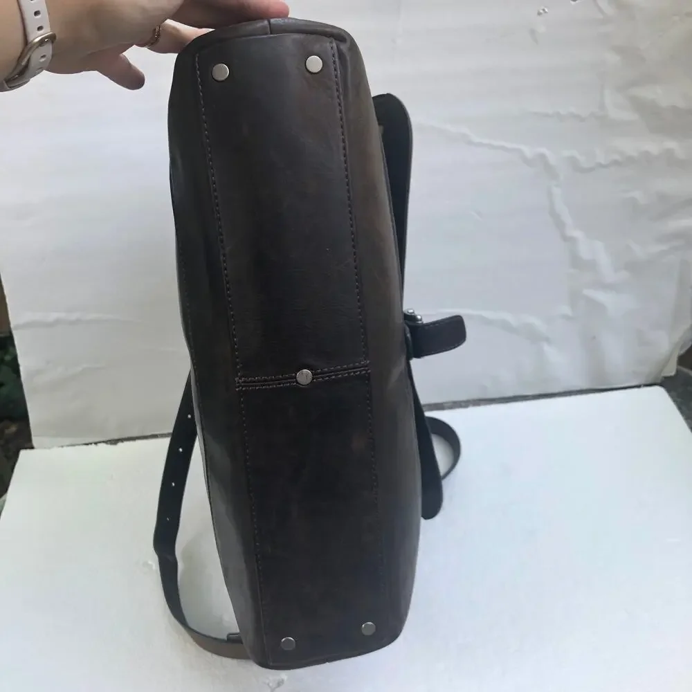 Frye Oliver Two-Handle Briefcase Messenger Bag Brown Leather